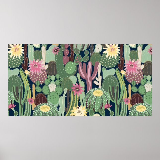 seamless background with cactus poster (Front)
