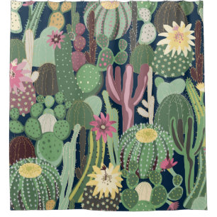 seamless background with cactus shower curtain