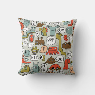 seamless background with cute cartoon monsters cushion