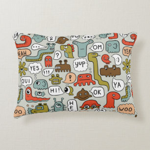 seamless background with cute cartoon monsters decorative cushion