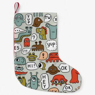 seamless background with cute cartoon monsters small christmas stocking