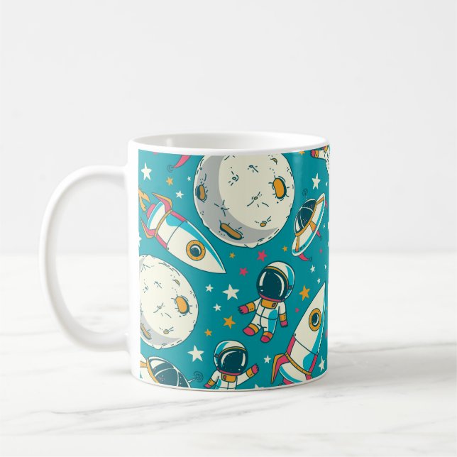 Seamless background with cute doodle astronauts, p coffee mug (Left)