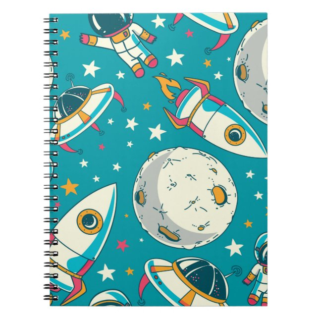 Seamless background with cute doodle astronauts, p notebook (Front)