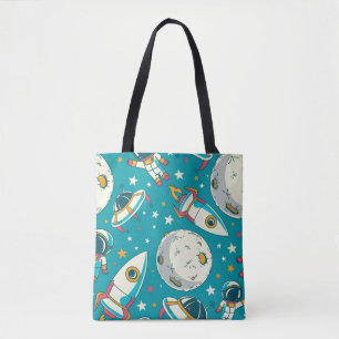 Seamless background with cute doodle astronauts, p tote bag