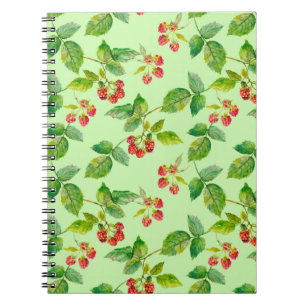 Seamless background with healthy berry - raspberry notebook