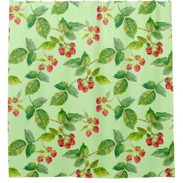 Seamless background with healthy berry - raspberry shower curtain (Front)