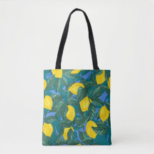 Seamless background with lemons and leaves. Citrus Tote Bag