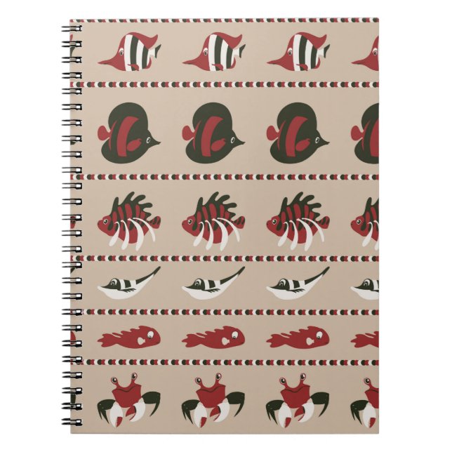 Seamless background with marine life - crab and di notebook (Front)