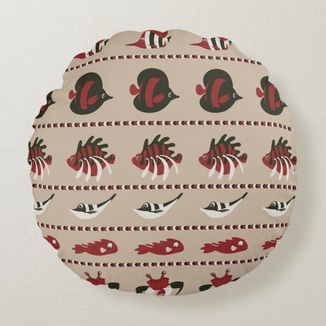 Seamless background with marine life - crab and di round cushion (Front)