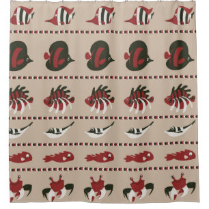 Seamless background with marine life - crab and di shower curtain