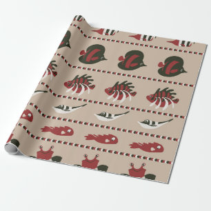 Seamless background with marine life - crab and di wrapping paper