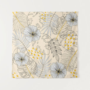 Seamless background with plants,leaves and flowers tapestry