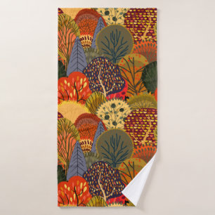 Seamless background with stylised autumn trees. Fo Bath Towel
