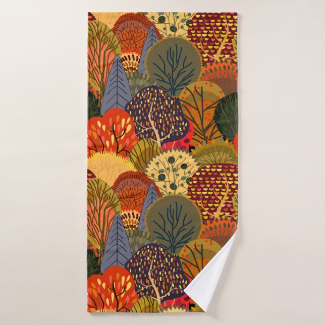 Seamless background with stylised autumn trees. Fo Bath Towel (Bath Towel)