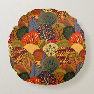 Seamless background with stylised autumn trees. Fo Round Cushion