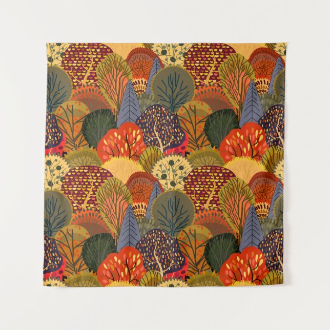 Seamless background with stylized autumn trees. Fo Tapestry (Front)