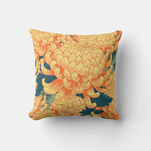 Seamless background with yellow flowers Japanese c Cushion (Front)