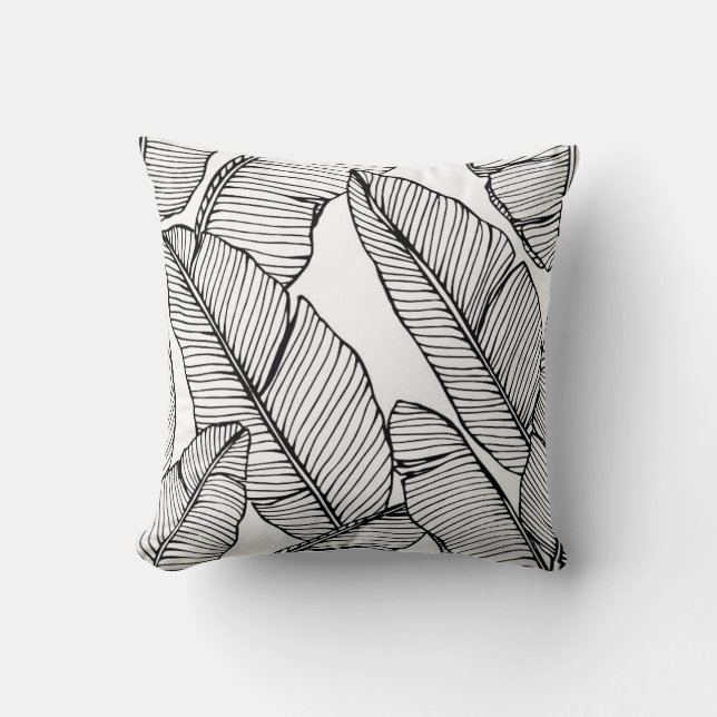 Seamless banana leaf pattern background. Black and Cushion (Front)
