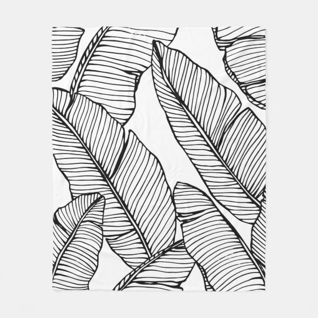Seamless banana leaf pattern background. Black and Fleece Blanket (Front)