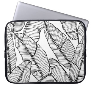 Seamless banana leaf pattern background. Black and Laptop Sleeve