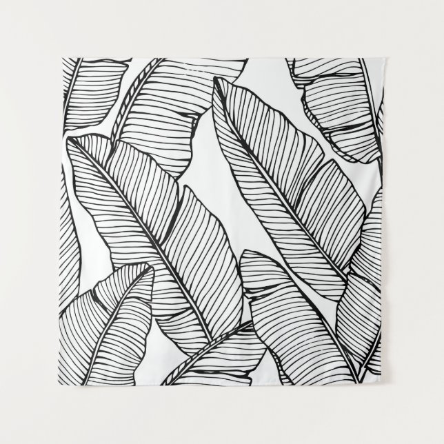 Seamless banana leaf pattern background. Black and Tapestry (Front)