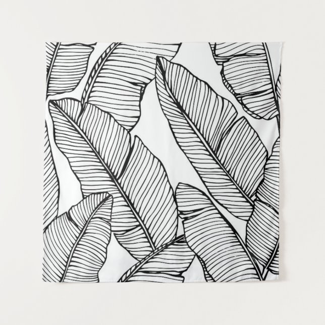 Seamless banana leaf pattern background. Black and Tapestry (Front)