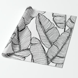 Seamless banana leaf pattern background. Black and Wrapping Paper