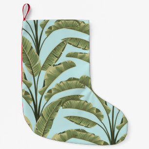 Seamless banana leaves. Vintage tropical pattern b Small Christmas Stocking