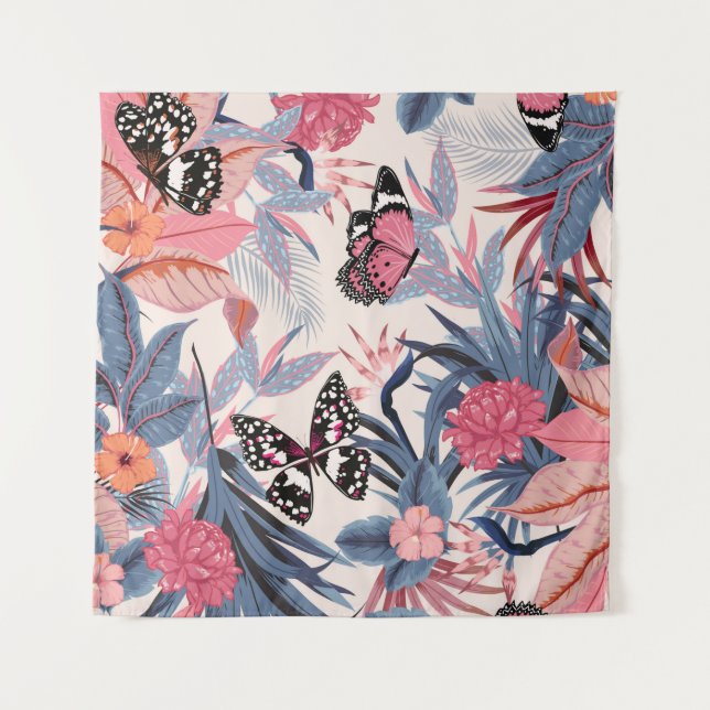 seamless beautiful artistic bright tropical patter tapestry (Front)