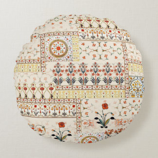 Seamless beautiful mughal floral with ethnic paisl round cushion