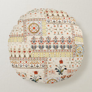Seamless beautiful mughal floral with ethnic paisl round cushion