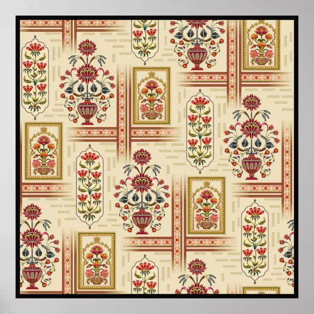 Seamless beautiful mughal flower motif with patter poster (Front)