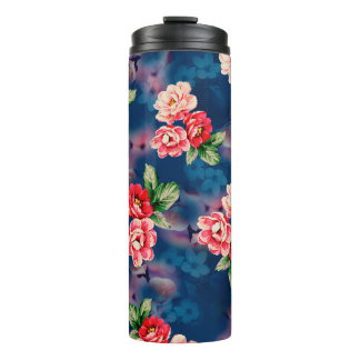 Seamless beautiful watercolor flower bouquet with  thermal tumbler