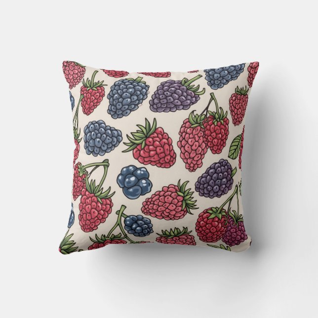 Seamless Berry Pattern Throw Cushion (Back)