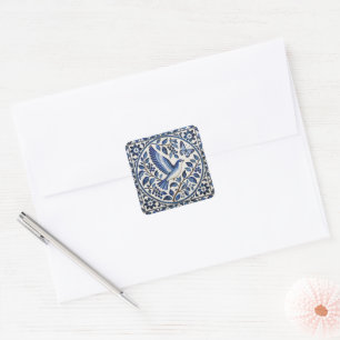 Seamless Bird and Butterfly Blue Tile Pattern Square Sticker