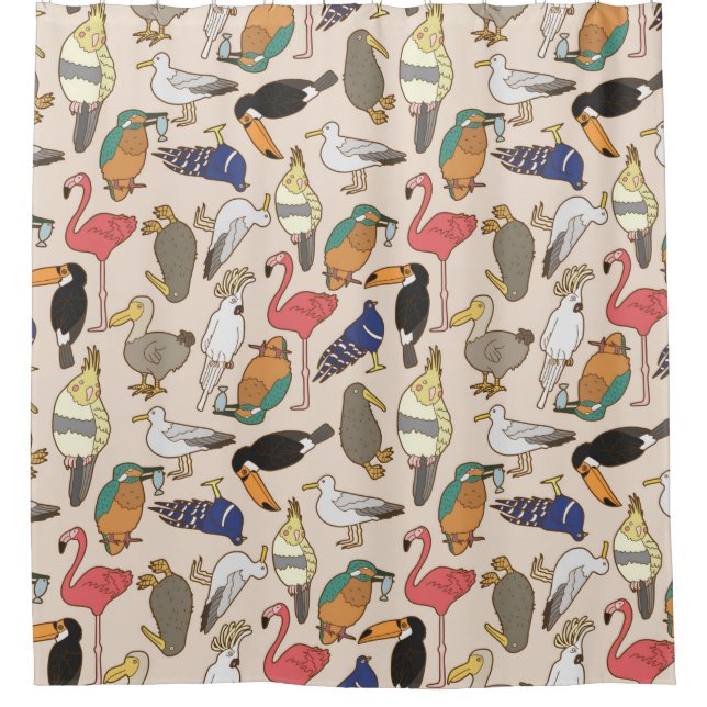 seamless bird pattern shower curtain (Front)