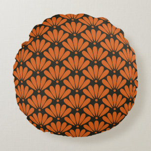 Seamless black and bronze orange oriental floral p round cushion
