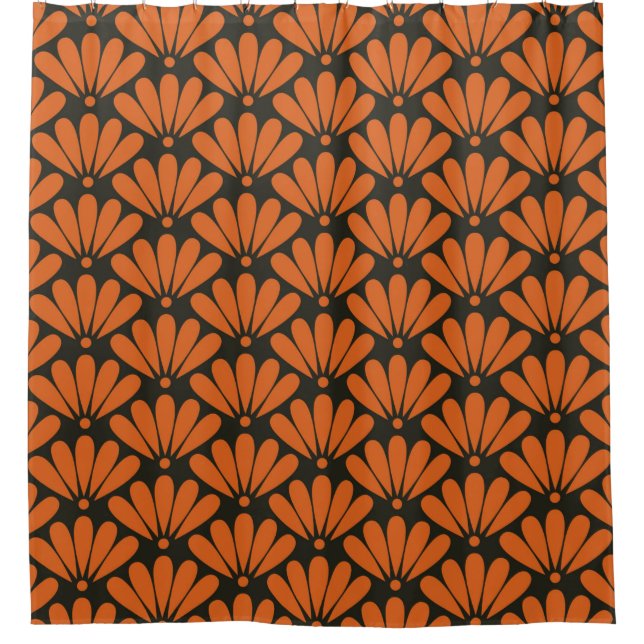Seamless black and bronze orange oriental floral p shower curtain (Front)