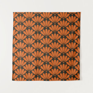Seamless black and bronze orange oriental floral p tapestry