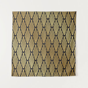 Seamless black and gold Art Deco palm leaf pattern Tapestry