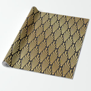 Seamless black and gold Art Deco palm leaf pattern Wrapping Paper