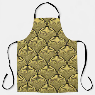 Seamless black and gold japanese art deco floral w apron