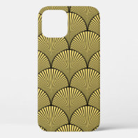 Seamless black and gold japanese art deco floral w