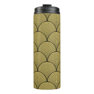 Seamless black and gold japanese art deco floral w thermal tumbler