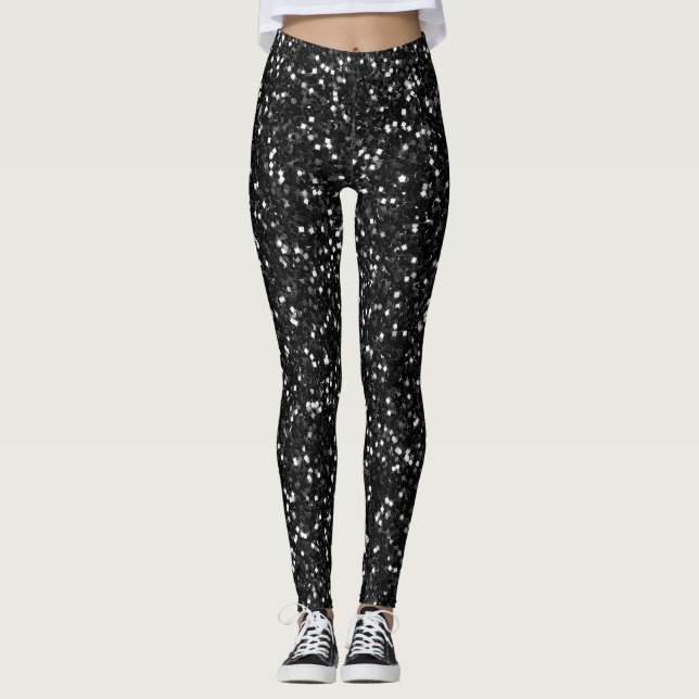 Seamless Black Glitter | Sparkly Printed Halloween Leggings (Front)