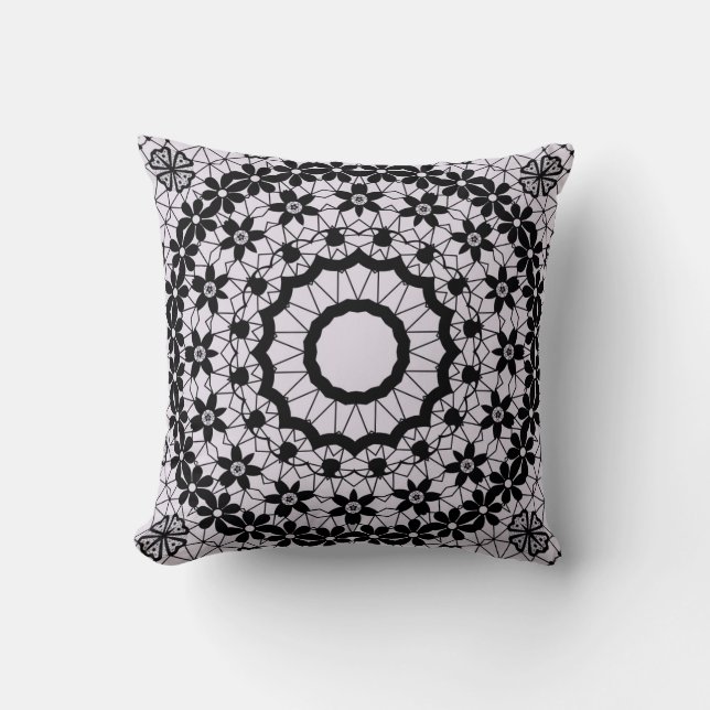 Seamless black lace lacy retro ornamental romantic cushion (Front)