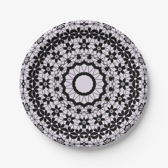 Seamless black lace lacy retro ornamental romantic paper plate (Front)