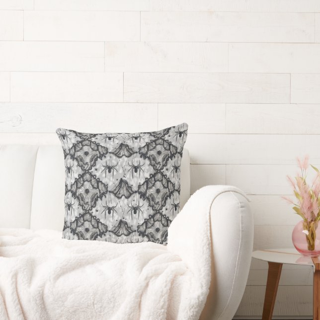Seamless Black Lace Spider Web Pattern – Elegant  Cushion (Couch)