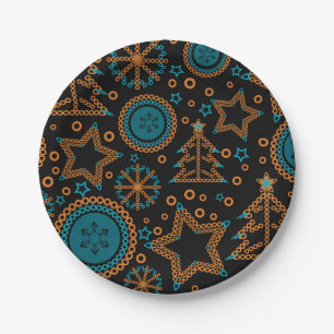 Seamless black Merry Christmas ornamental decor tr Paper Plate