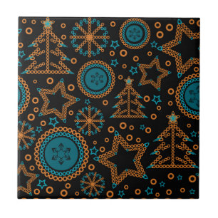 Seamless black Merry Christmas ornamental decor tr Tile